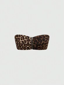 ROMWE Kawaii Conjunto a juego de top corto halter y falda con estampado de leopardo Y2K para mujer - Negro - Ver 4