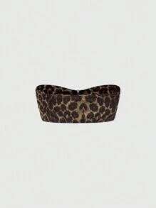 ROMWE Kawaii Conjunto a juego de top corto halter y falda con estampado de leopardo Y2K para mujer - Negro - Ver 6
