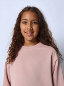 SUMWON Classic Oversized Pullover Crewneck Sweatshirt Cozy Winter Wear Casual Daily Streetwear Athleisure Youth Teen Sport Essential - Pink - View 4