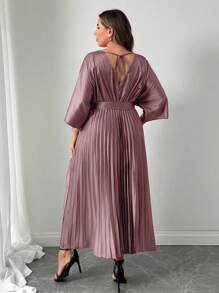 Celure Plus Size Jednolity kolor Długi rękaw Przód Wiązana Sukienka Casualowa Długa