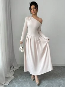 Elenzga 女士不对称荷叶边下摆长裙 - 杏色 - 查看 6