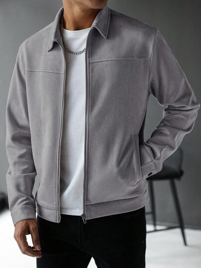 Manfinity Homme Herren Langarm Lässig einfarbige Jacke, Herbst, für den Herbst