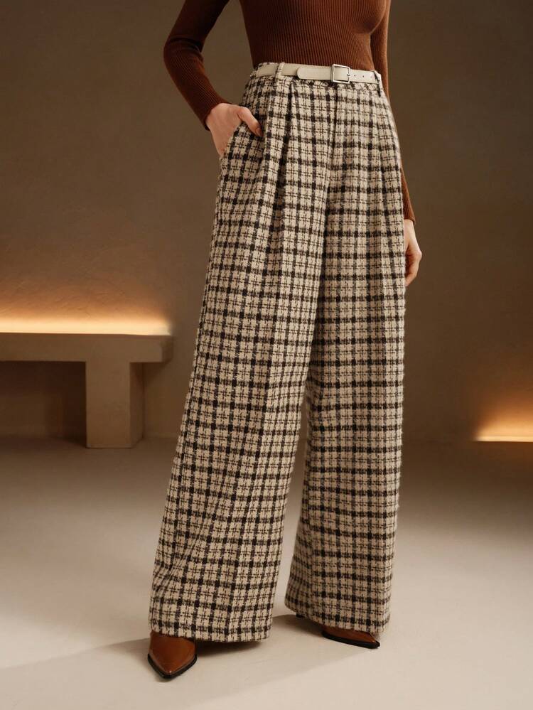 Women's Vintage Commuter French Elegant Plaid Wide-Leg Suit Pants, New Years & Christmas