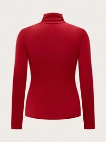 SHEIN Maternity Casual Solid Stand Collar Long Sleeve T-Shirt, Autumn - Multicolor - View 8