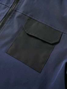 Manfinity Homme Men's Autumn/Winter Color Block Cargo Pockets Thermal Lined Hooded Jacket - Navy Blue - View 5