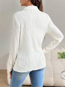 SHEIN V-Neck Textured Casual T-Shirt For Autumn, White, Maternity T-Shirt
