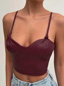 Aloruh Minimalistisches Camisole mit schmalen Trägern für Damen Einfarbig, lässige Alltagskleidung - Bordeaux - Übersicht 4