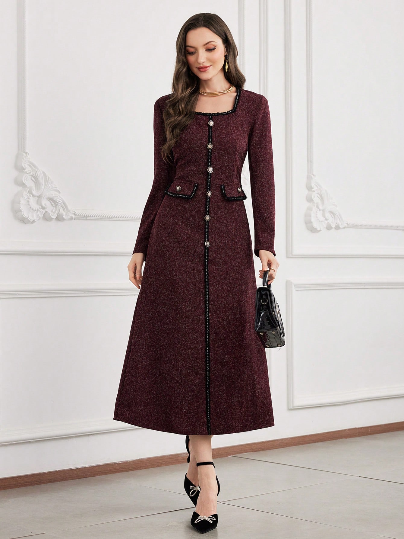 Modelyn فستان أنيق مزين بشريط محبوك، فستان نسائي ط...