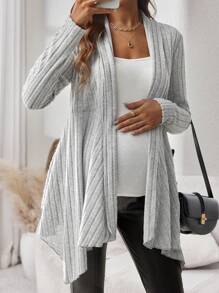 SHEIN Casual Solid Color Asymmetric Hem Jacket For Pregnant Women In Autumn - Grey - View 4