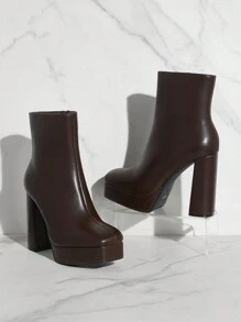 SHUZIA Round Toe Side Zipper Platform Booties Summer Shoes Spring Shoes Spring Break Easter - Brown - View 2