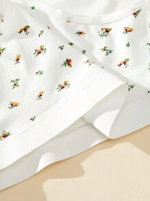 Bộ 2 chiếc/Bộ áo ba lỗ hở vai cổ tròn in họa tiết hoa cho bé gái tuổi teen Bộ đồ lót thường ngày - Nhiều màu - Xem 4