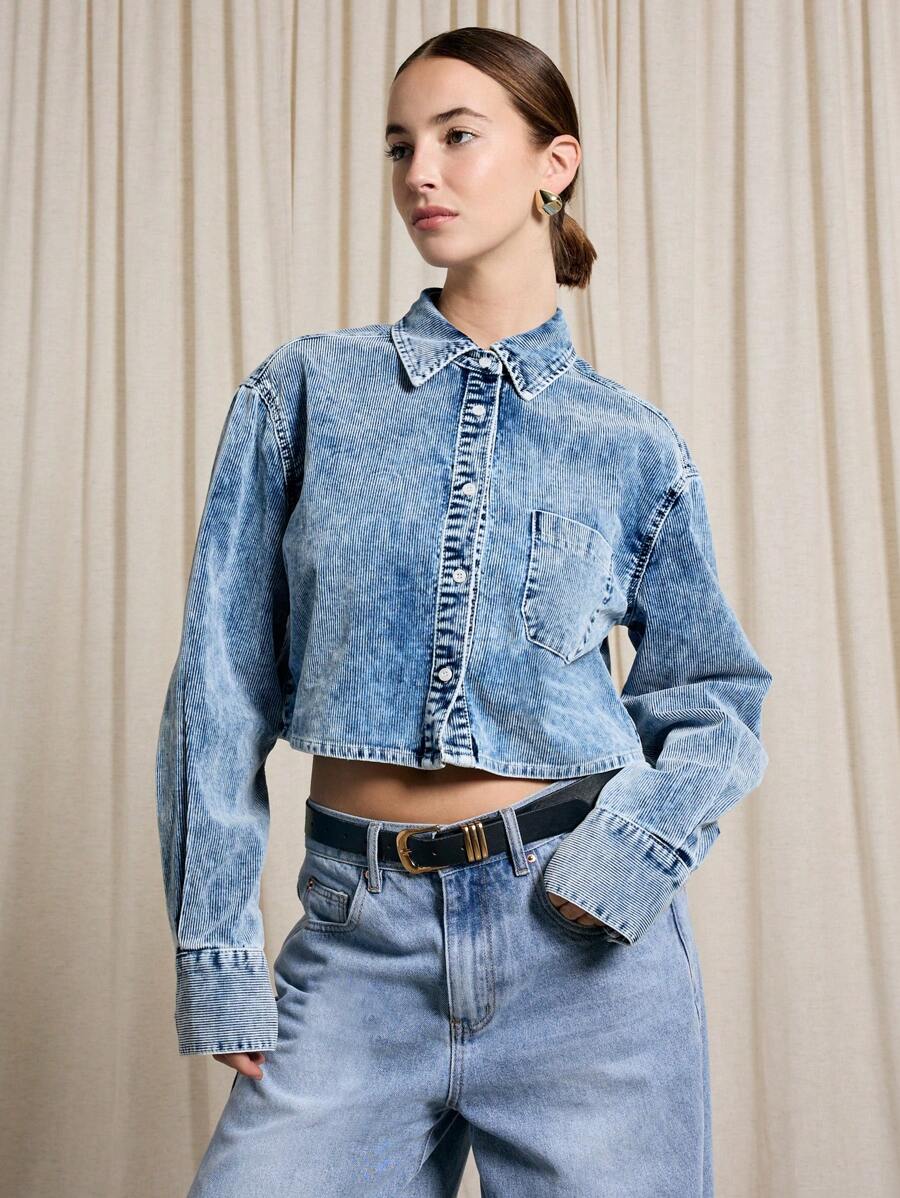 AiiRZ Crop Boxy Denim Shirt - Blue - View 1
