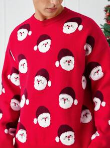 Manfinity VCAY 1pc Christmas Style Casual Cartoon Pattern Knit Sweater, Autumn/Winter - Red - View 3