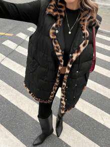 SHEIN Frenchy Women Casual All-Over Print Padded Coat, Autumn/Winter,French Print Warm Quilted Long Sleeve Jacket,Fall And Winter  Winter Women Coat Black Coat