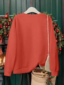 SHEIN EZwear Plus Size Christmas Print Casual Sweatshirt, Autumn/Winter