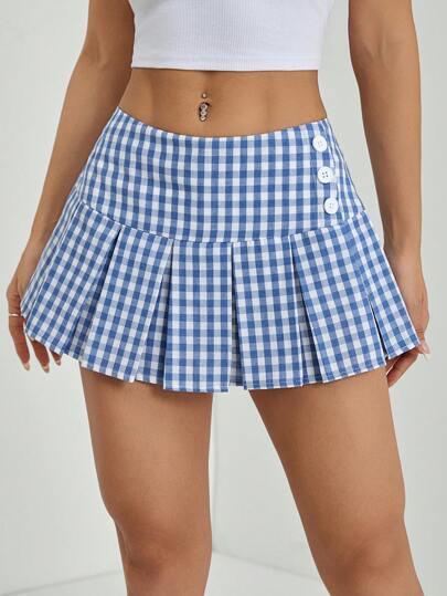 SHEIN PETITE 女士格子印花简约日常 A 字裙、网球裙系列