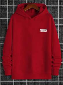 Manfinity EMRG Loose Fit Men's Letter Print Hooded Sweatshirt - Red - View 5