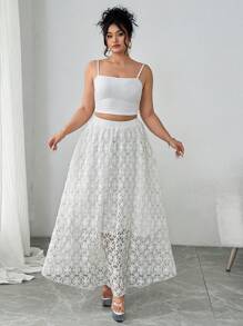 Flirla 大码女式浪漫3D刺绣蕾丝长裙 - 杏色 - 查看 3