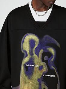 ROMWE MEN Street Life Men's Autumn Letter & Abstract Graphic Print Long Sleeve Pullover Sweatshirt, Street Wear