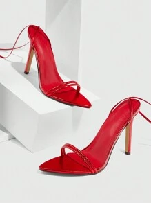 CUCCOO SZL Minimalistyczne modne sandały na cienkim pasku z kryształkami na obcasie, uniwersalne sandały na wysokim obcasie do noszenia na ulicy na Walentynki