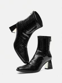 CUCCOO BIZCHIC Botas de tobillo de tacón alto de unicolor y elegante para mujer con cremallera, ideales para Año Nuevo y días festivos - Negro - Ver 1
