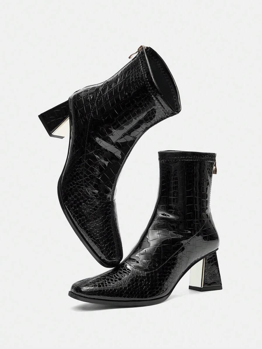 CUCCOO BIZCHIC Botas de tobillo de tacón alto de unicolor y elegante para mujer con cremallera, ideales para Año Nuevo y días festivos - Negro - Ver 1