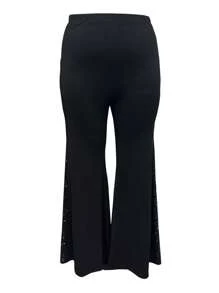 Plus Size Fashionable Flare Pants With Sequin Patchwork, Suitable For Party - Black - View 3