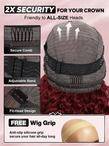 ALL READY WIG 无胶勃艮第蕾丝前假发 女士真人发假发 99J 深波浪假发 180% 密度湿发和波浪红色卷发真人发假发 预拔 13x4 透明蕾丝前假发 - S99J - 查看 12