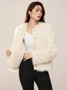 EastFlair 女士白色蓬松大衣，冬季 - 白色 - 查看 8