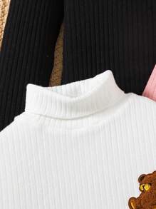 SHEIN Leap Crew Tween Girls Fitted Casual Simple Comfortable Bear Patch High Neck Multi Pack T-Shirt - Multicolor - View 4