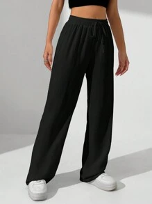 StreetHx 女性純色簡約日常寬鬆長褲