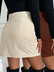 SHEIN Clasi Jupe crayon zippée A-line en velours côtelé pour femme, automne/hiver