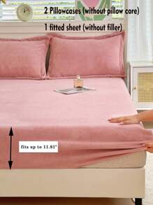 3 件套粉色天鹅绒床单（带滚边）和枕套套装，可机洗 - 粉色 - 查看 7