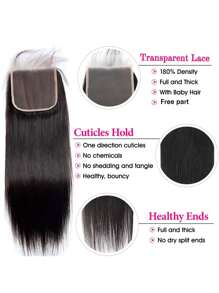 巴西原生人发预拔毛顶部发片，5x5英寸直发透明蕾丝发片，自然发际线 - SNatural - 查看 4