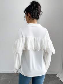 Chiquease Women's Solid Color Casual Ruffled Long Sleeve Versatile Blouse Women Shirt - White - View 2