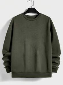 RueChic 100%Cotton Men's Basic Style Back Poster Pattern Print Sweatshirt - Army Green - View 2