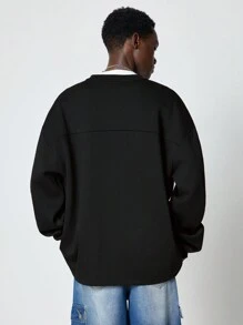 ROMWE MEN Street Life Men's Autumn Letter & Abstract Graphic Print Long Sleeve Pullover Sweatshirt, Street Wear