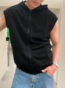 男士纯色拉链连帽休闲上衣，夏季 - 黑色 - 查看 5