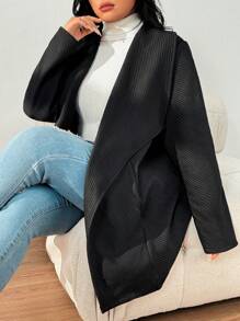 Mulvari Plus Size Solid Color Lapel Casual Long Sleeve Jacket - Black - View 5