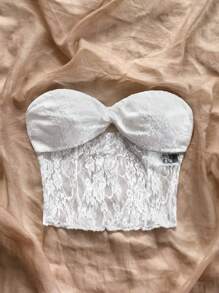 Soleia Top court tube élastique en dentelle torsadée pour femmes, blanc, Nouvel An, Top de Nouvel An, Top d'été pour femmes, Femmes occidentales, Femmes de fête, Festival, Femmes sexy, Top de vacances, Noël - Blanc - Voir 4