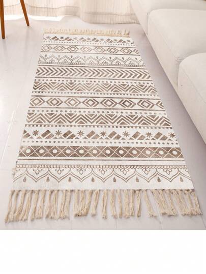 复古几何图案流苏装饰地毯，秋季装饰，秋季装饰，房间装饰