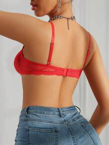 SHEIN Lace, Underwired, Alluring, Sexy Women Bra Lingerie - Red - View 2