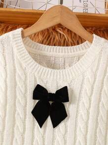 SHEIN 复古粗针织圆领修身蝴蝶结 A 字形长袖毛衣裙，适合少女，适合户外休闲、秋冬季