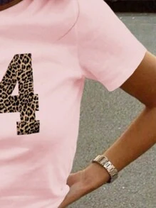 Tricou casual cu mânecă scurtă, cu imprimeu leopard, pentru adolescentă