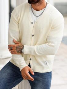 Manfinity Homme Men's Solid Color Long Sleeve Single-Breasted Casual Cardigan, Autumn/Winter - Multicolor - View 4