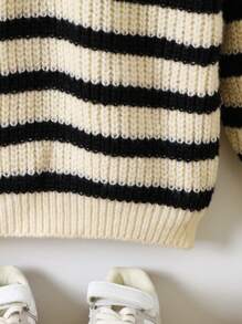 Young Boy Snap Front Long Sleeve Striped Simple Hooded Sweatshirt