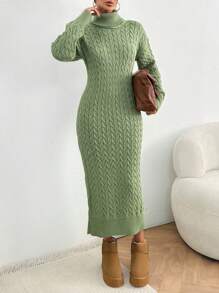 EURMUSE Turtleneck Drop Shoulder Sweater Dress Without Belt