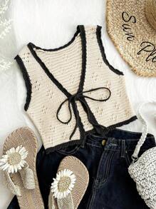 Soleia 大码女士度假、返校、秋装 - 拼色宽松针织毛衣背心 - 彩色 - 查看 3