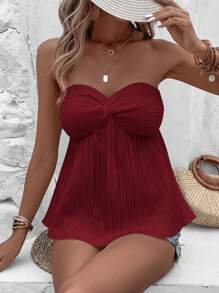 SHEIN VCAY Top corset rojo con frente torcido de tubo de verano