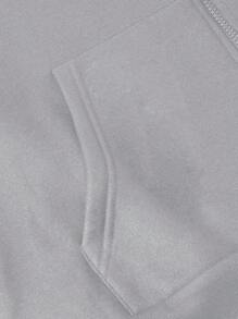 Manfinity EMRG Men's Casual Star & Slogan Print Drawstring Thermal Lined Hooded Sweatshirt, Autumn/Winter, Long Sleeve Top - Light Grey - View 3